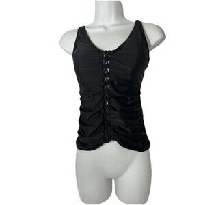 RELLECIGA Women's Ruched Tankini Top Swimsuit Summer Beach Black Sz‎ S